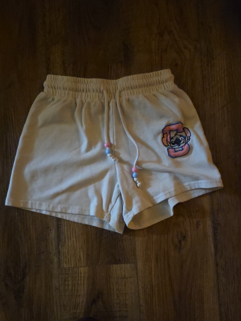 Women's Cream Drawstring Lounge Shorts with Embroidered Patch